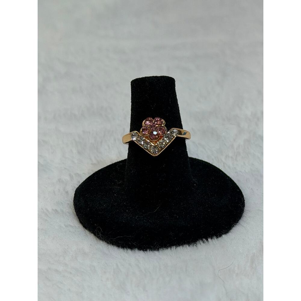 Pink & CZ + Gold Statement Ring – Size 5